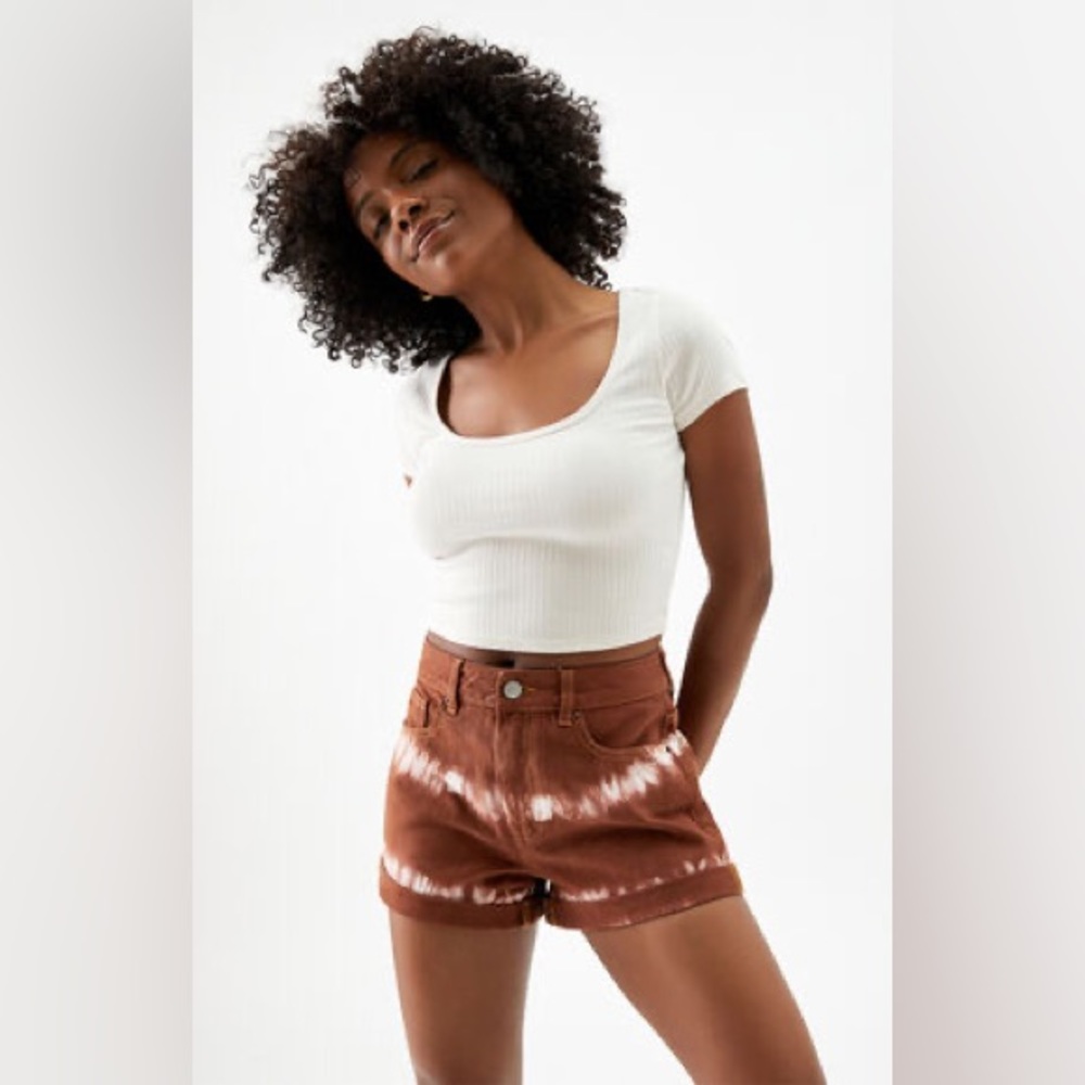 PacSun Tie Dye Brown Denim Mom Shorts